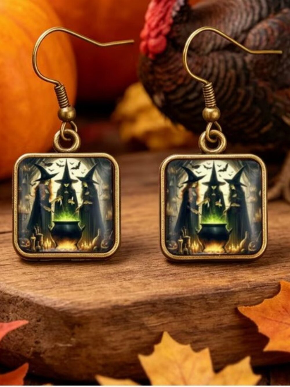 Halloween Witch Earrings Acrylic Drop Earrings Three Witches Cauldron New
